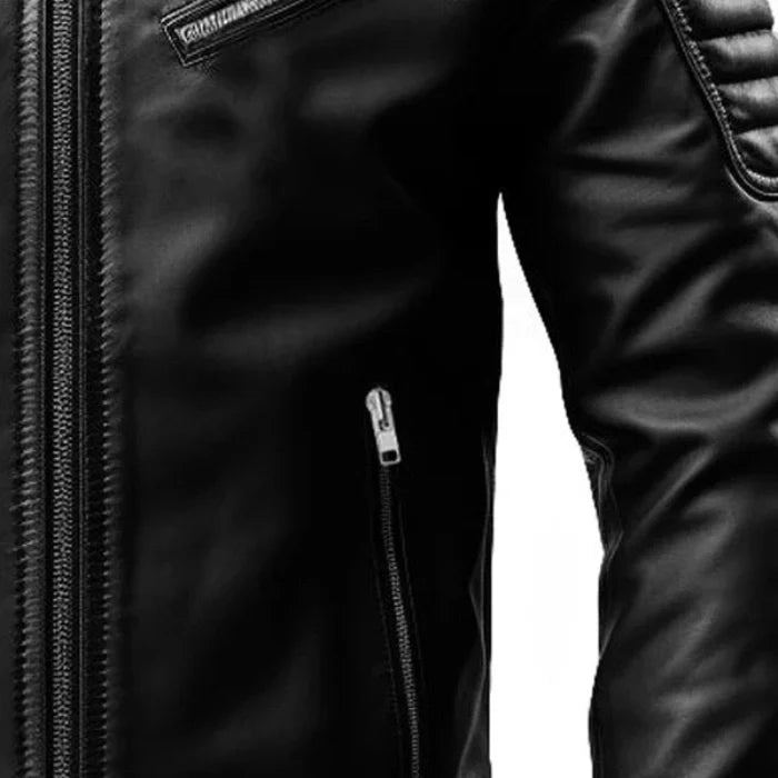 Close-up of a black jacket with a zipper