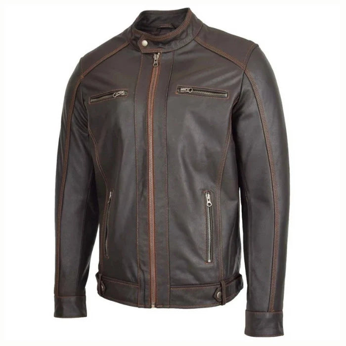Men's Brown Ethan Classic Leather Biker Jacket
