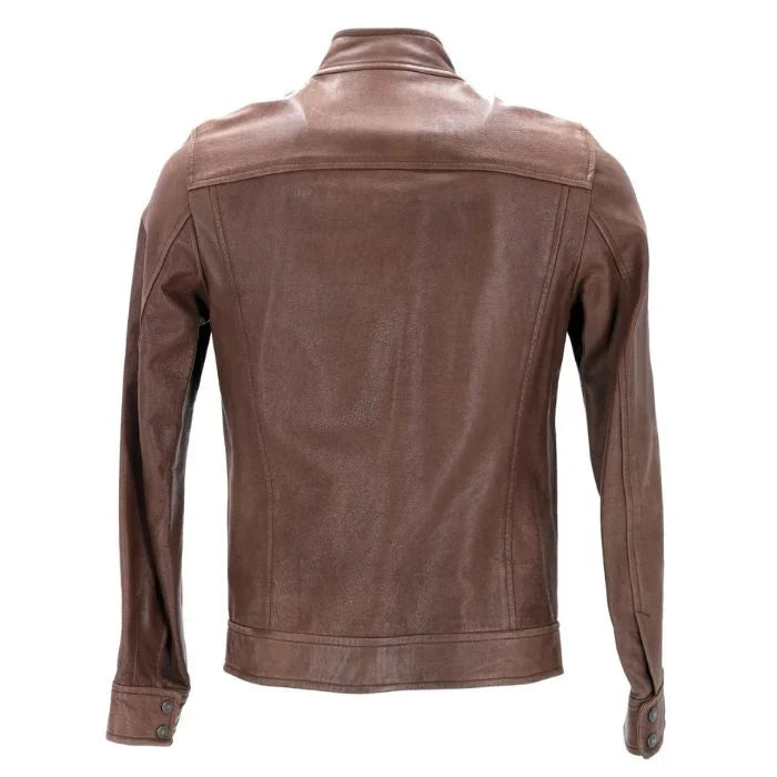 Men's Brown Leather Zip-Up Jacket