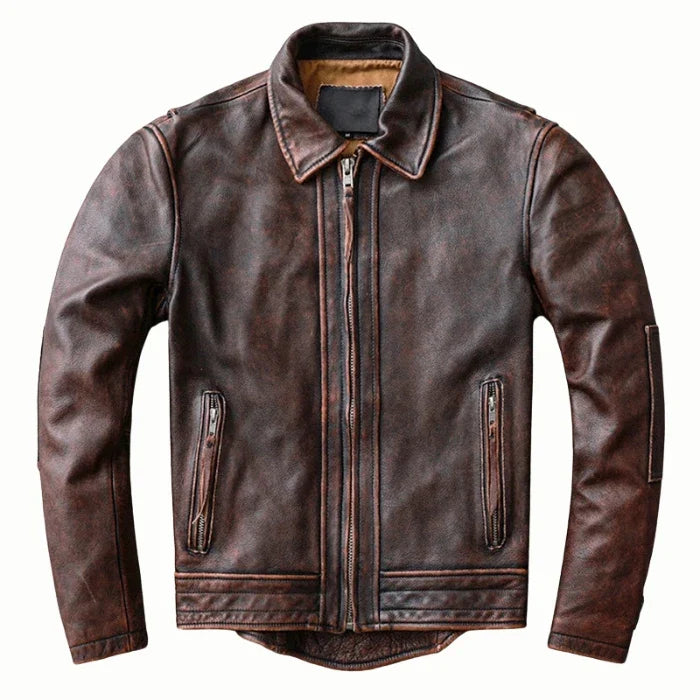 Men's Brown Vintage Biker Genuine Leather Jacket