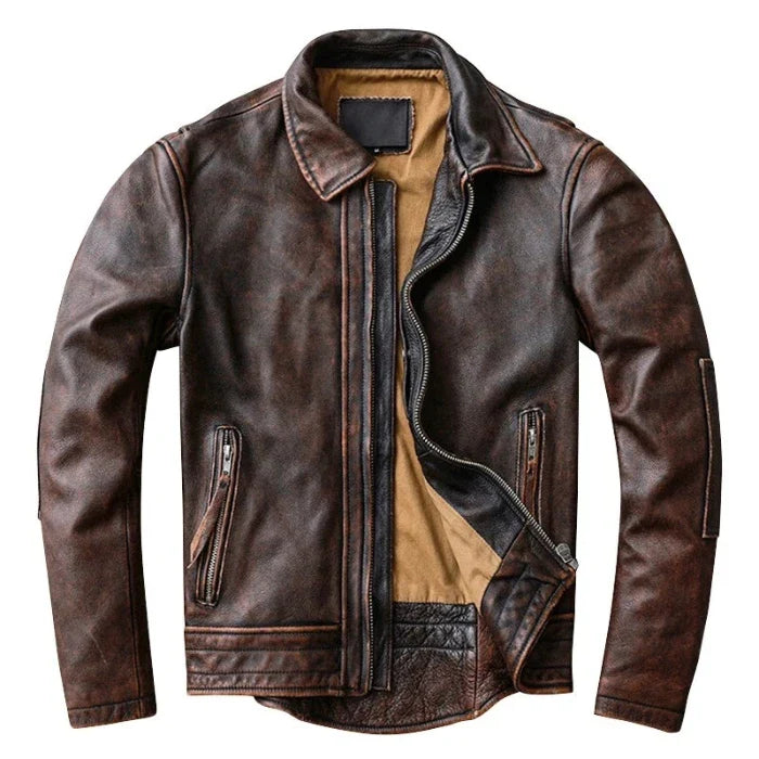Men's Brown Vintage Biker Genuine Leather Jacket