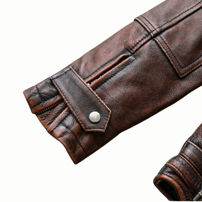 Men's Brown Vintage Biker Genuine Leather Jacket