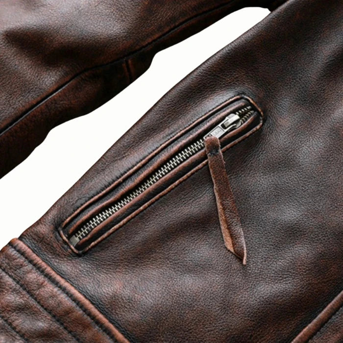 Men's Brown Vintage Biker Genuine Leather Jacket