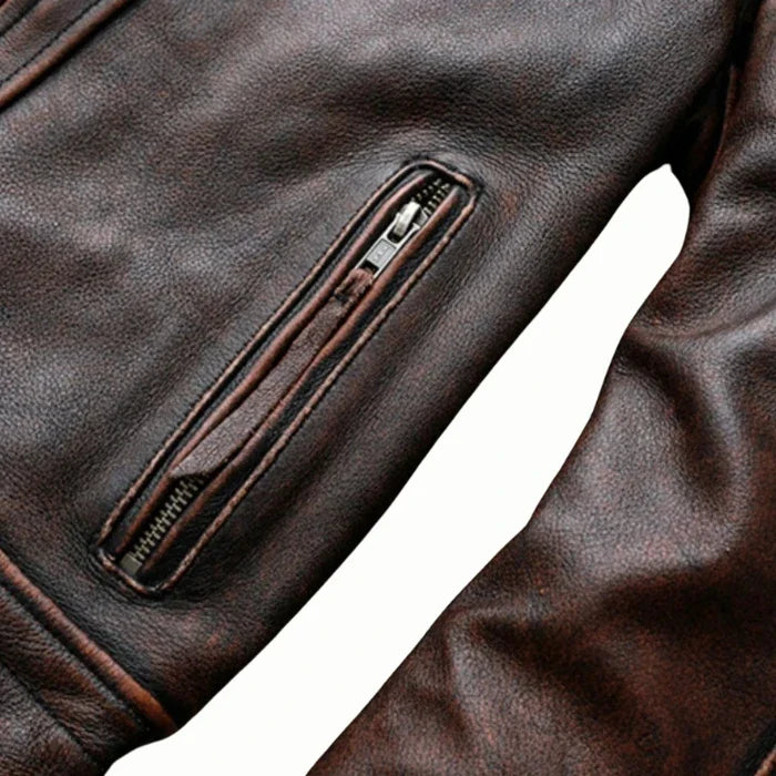 Men's Brown Vintage Biker Genuine Leather Jacket
