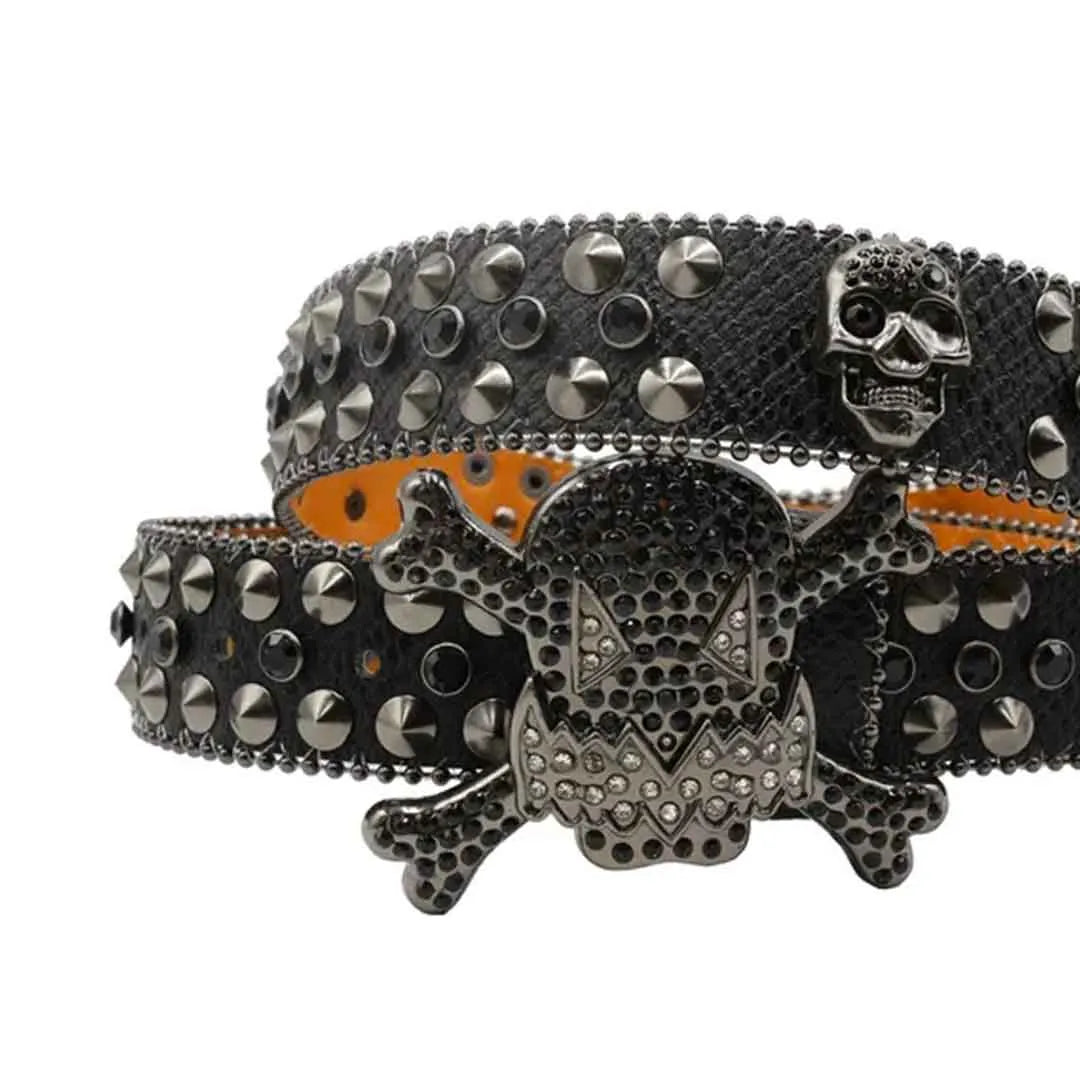 Gengar Metal Buckle Black Strap with Metal Black Rhinestone Studded Belt