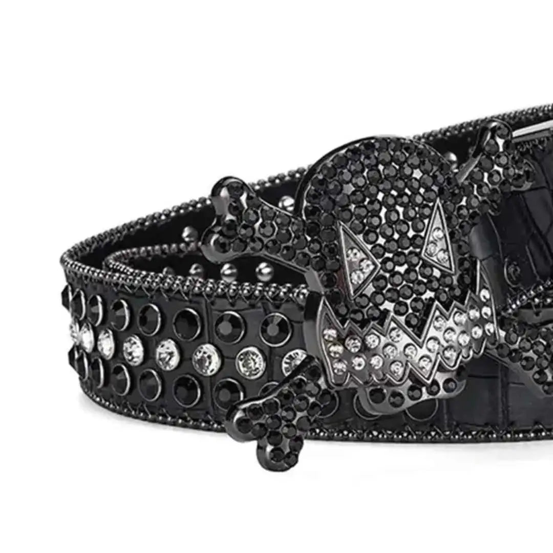 Gengar Buckle Metal Black Strap with Crystal & Rhinestone Studded Belt