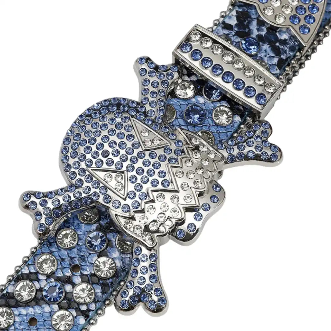 Gengar Buckle Snake Blue Strap Belt with Blue Studded Rhinestones Belt
