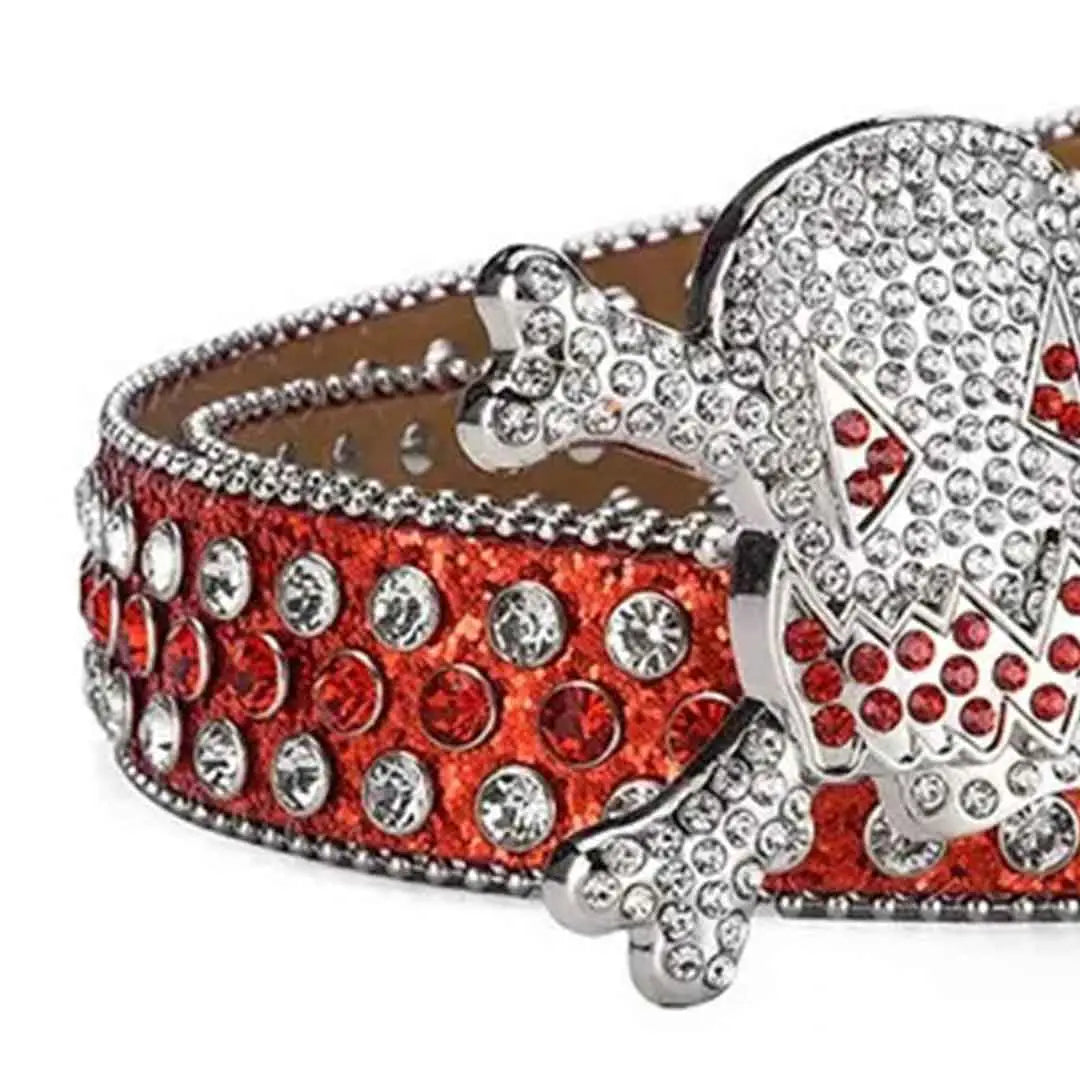 Gengar Silver Buckle Metal Red Strap with Crystal & Rhinestone Studded Belt