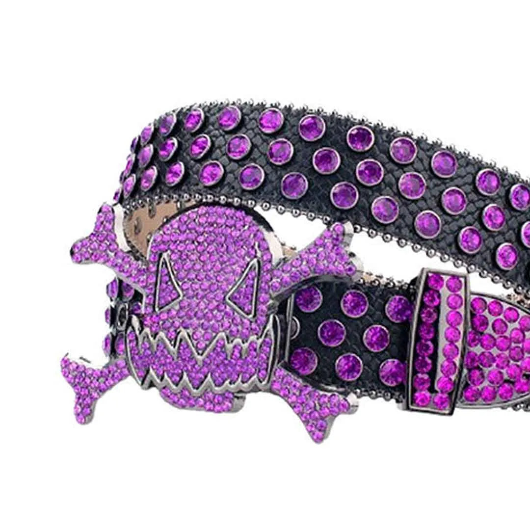 Gengar Purple Buckle with Black Strap Rhinestone Studded Belt