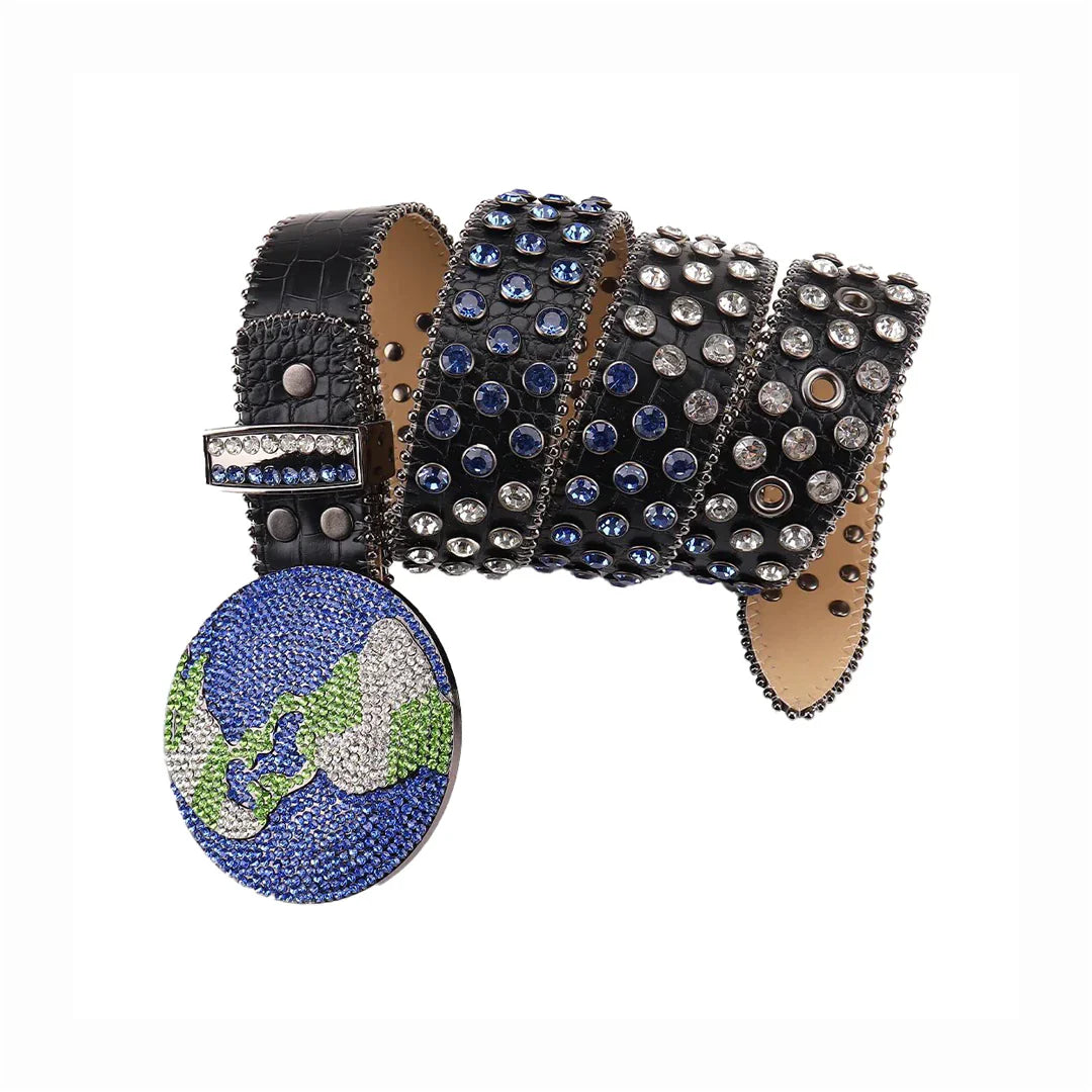 Globe Buckle With Blue & Crystal Studded Rhinestone Belt