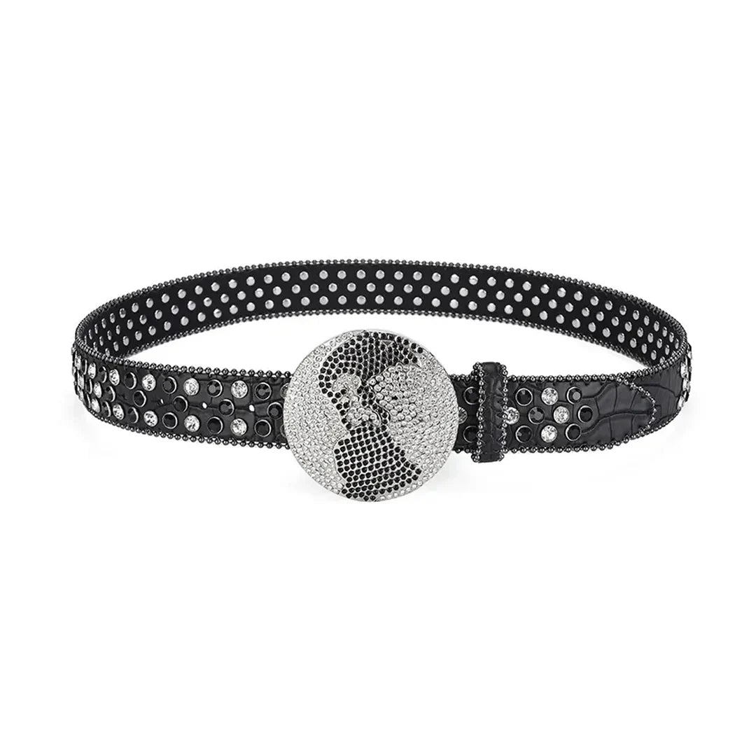Globe Buckle With Black & Crystal Studded Rhinestone Belt