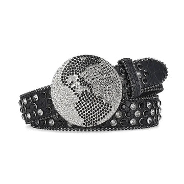 Globe Buckle With Black & Crystal Studded Rhinestone Belt
