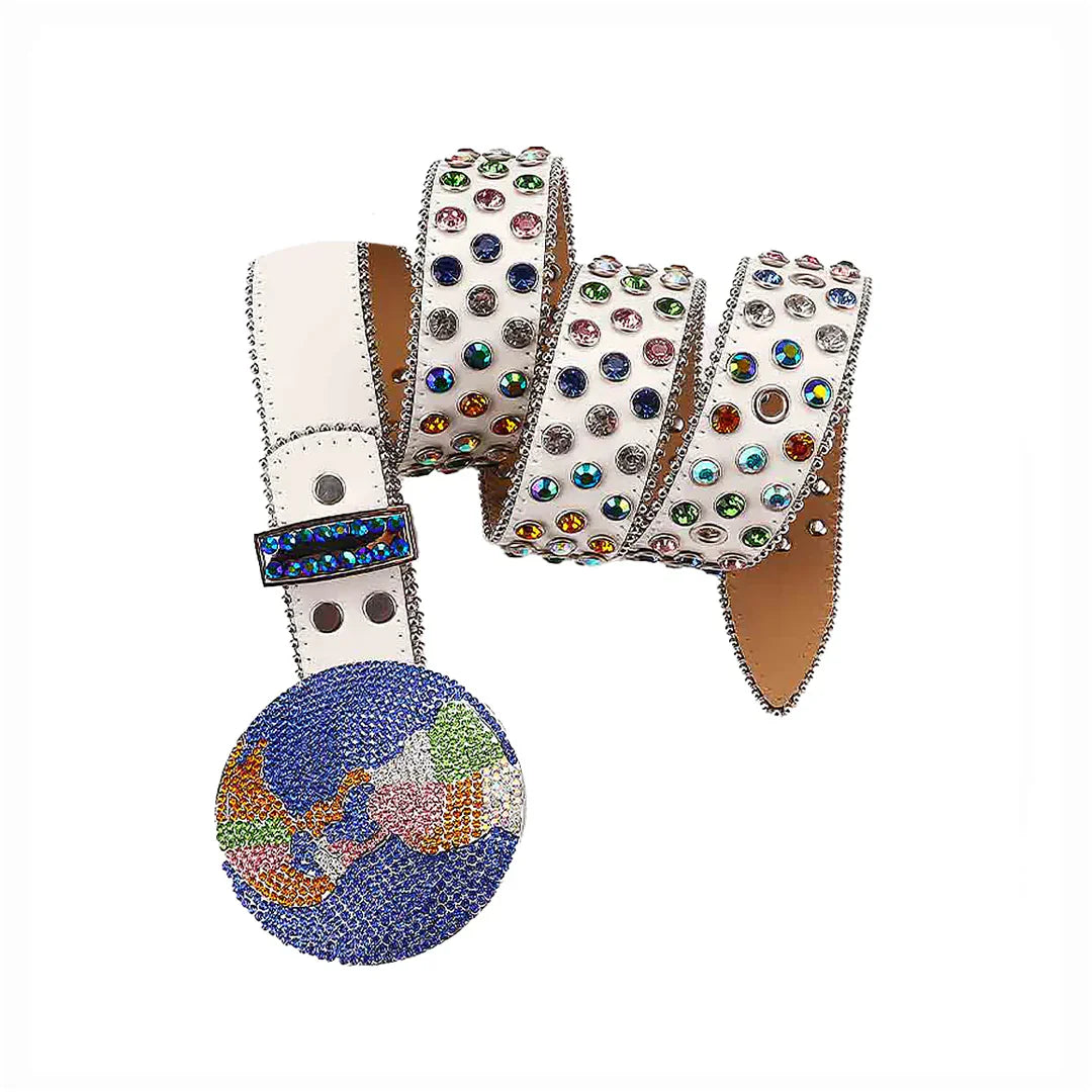 Decorative white rhinestone belt with colorful gemstones