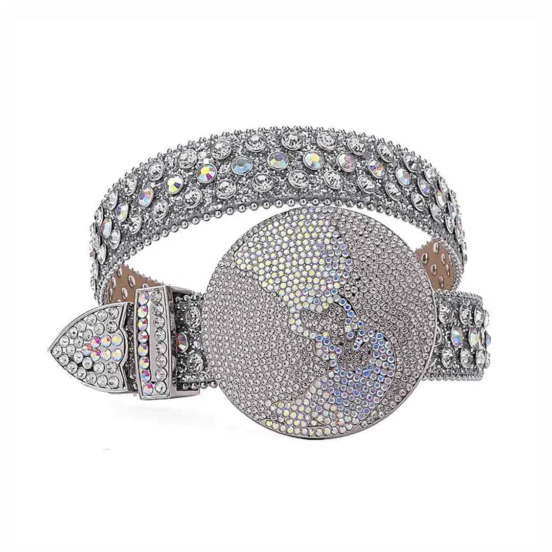 Globe Buckle With Silver & Crystal Studded Rhinestone Belt