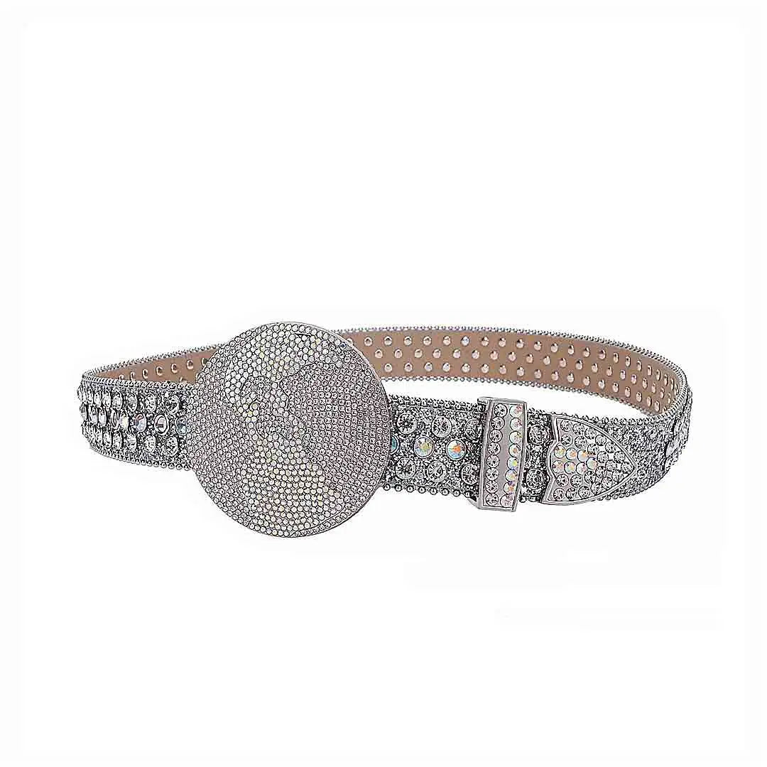 Globe Buckle With Silver & Crystal Studded Rhinestone Belt