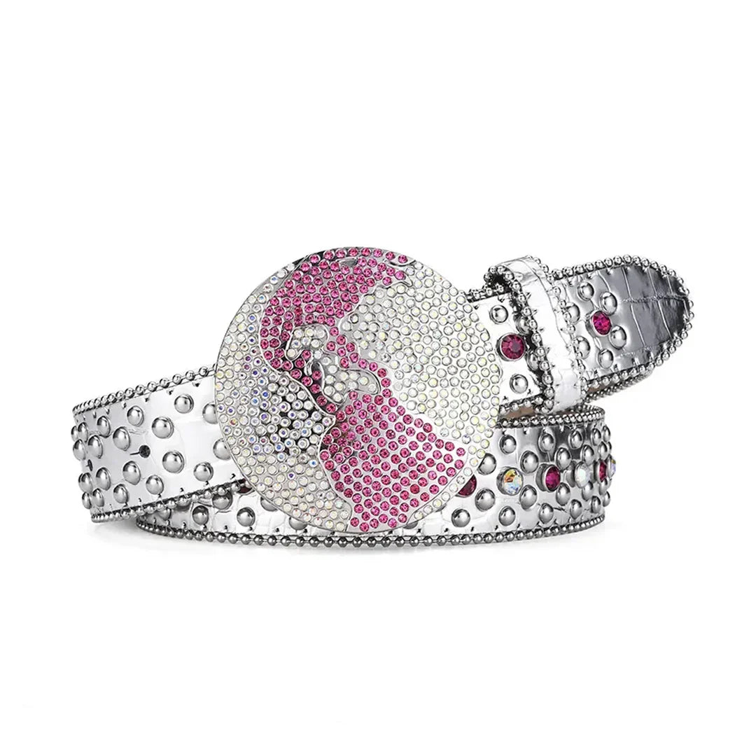 Globe Buckle With Silver & Pink Studded Rhinestone Belt