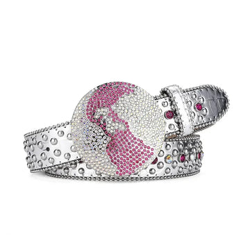 Globe Buckle With Silver & Pink Studded Rhinestone Belt