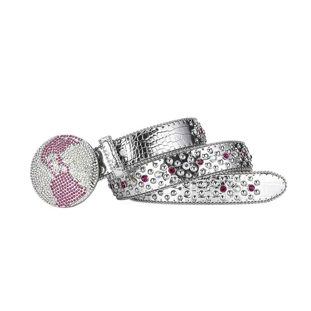 Globe Buckle With Silver & Pink Studded Rhinestone Belt