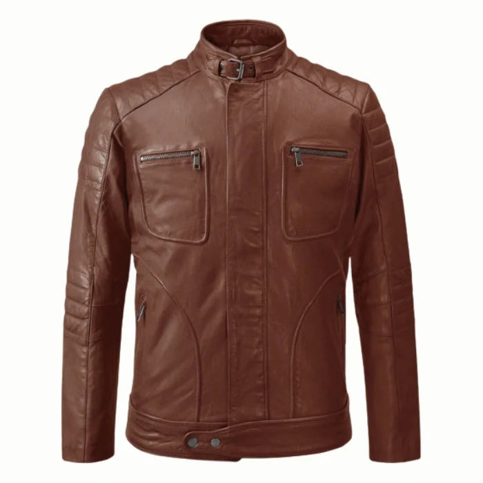 Men's Tan Rebellion Leather Biker Jacket