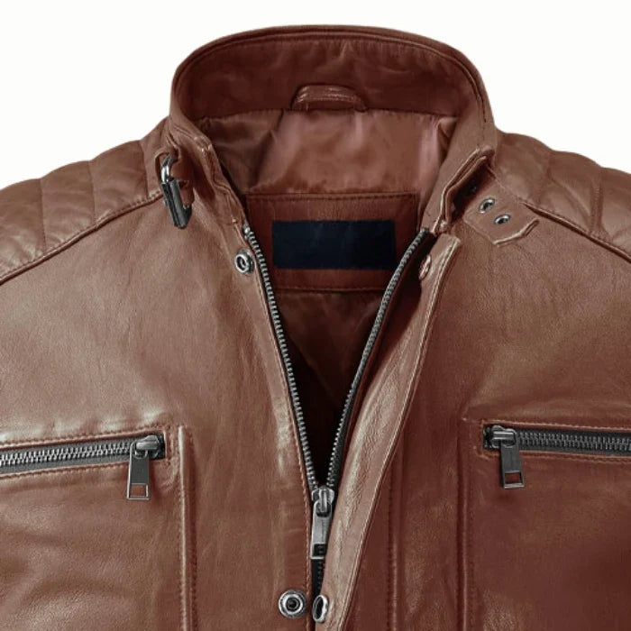 Men's Tan Rebellion Leather Biker Jacket