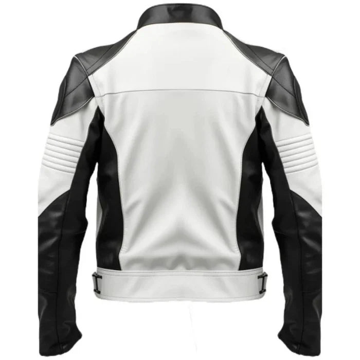 White and black leather jacket on a white background