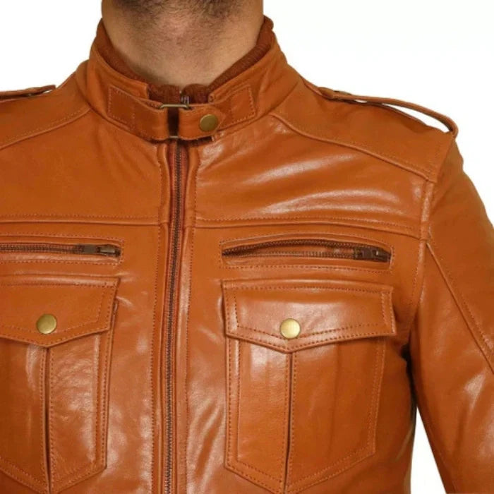 Tan Touring Motorcycle Bomber Leather Jacket