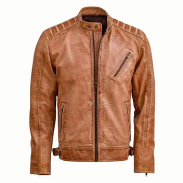 Men's Tan Nexus Leather Biker Jacket