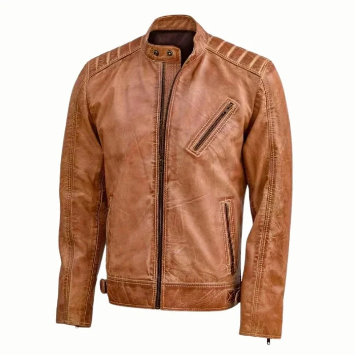Men's Tan Nexus Leather Biker Jacket