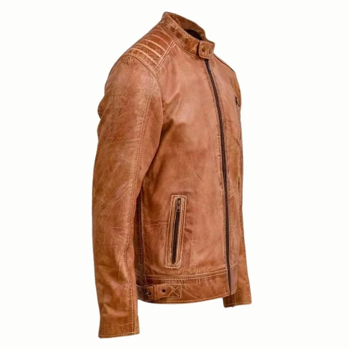 Men's Tan Nexus Leather Biker Jacket